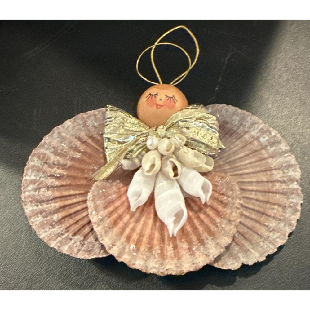 Vintage Hand‎ Crafted Sea Shell Angel Christmas Holiday Tree Ornament